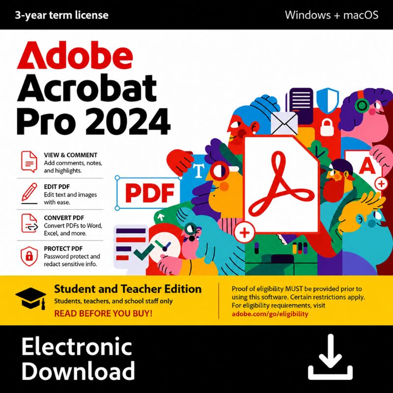Acrobat Pro 2024 | Student and Teacher | PDF Software | Validation Required | 3-Year Term License | PC/Mac