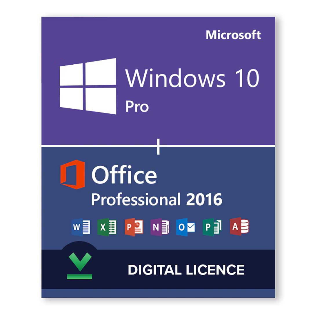 Windows 10 Pro + Microsoft Office 2016 Professional Bundle - Digital Licenses 1PC
